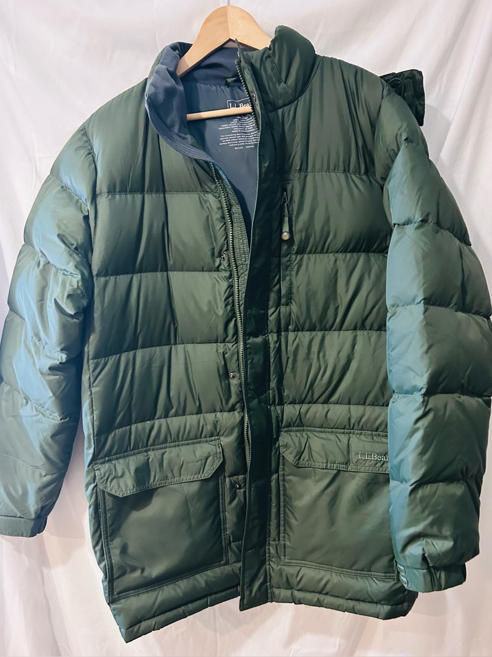L.L. Bean Dark Olive Goose Down Puffer Parka Full Zip Detachable Hood NWOT L